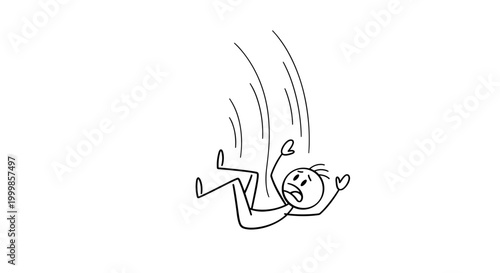 Stick figure falling with open mouth and wide eyes arms outstretched depicted with motion lines indicating downward