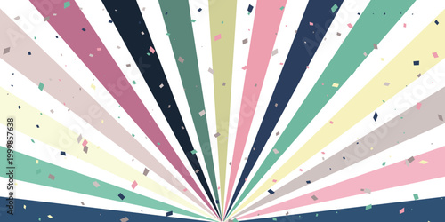 Colorful Abstract Sunburst Background with Falling Confetti Design