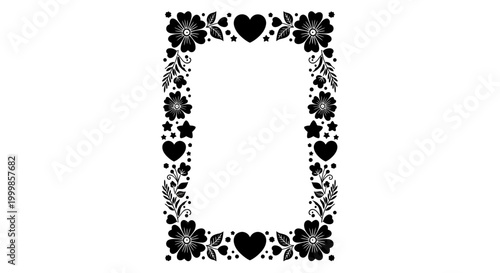 Floral and heart motif decorative rectangular frame border.