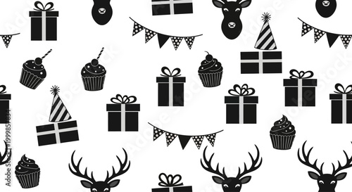Seamless pattern with hand drawn holiday celebration elements.