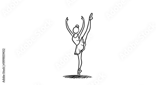 Elegant ballerina in graceful pose on pointe shoes dynamic movement captured in minimalist line art style isolated