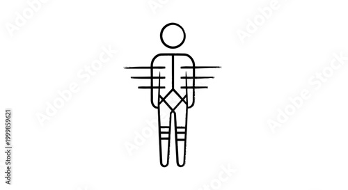 Minimalist line art icon representing a person in a full body suit with emphasis on the torso and legs isolated