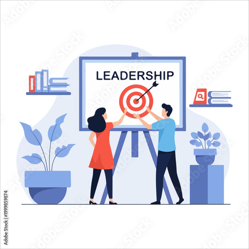 Two people collaborating on a leadership target board.