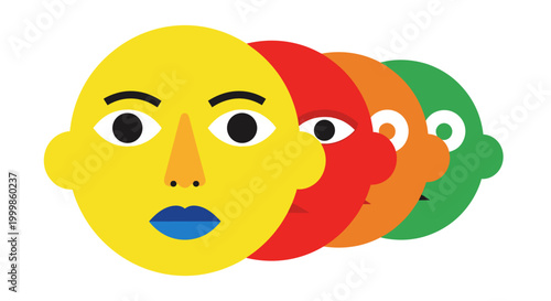 Diverse faces in vibrant colors representing unity individuality and human connection in a modern graphic style
