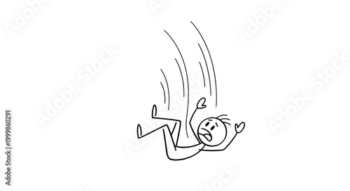 Stick figure falling with open mouth and wide eyes arms outstretched depicted with motion lines indicating downward