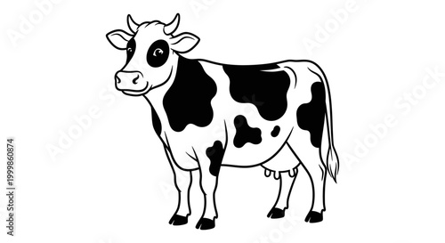 Cartoon holstein cow illustration standing on white background with holstein livestock domestic grassland