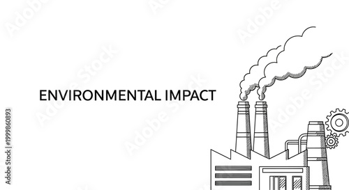 Photos Industrial factory complex sketch with environmental impact text.
