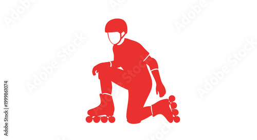 Tableau sur toile Woman Rollerblading in Red Outfit and Helmet.