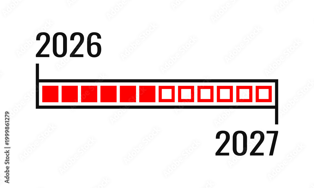 Fototapeta premium 2026 to 2027 loading progress bar, coming new year countdown, white background vector illustration
