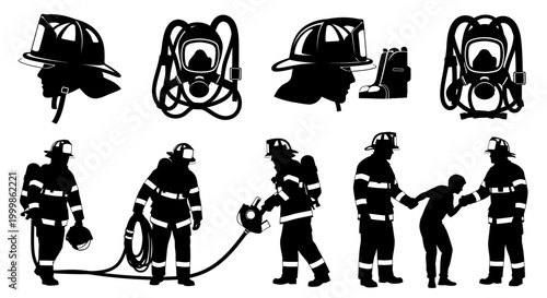 Firefighter Silhouettes: Gear, Action, and Rescue Set
