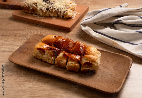 Roti Bakar Cokelat. Bread Toast with Chocolate Jam. Perfect for recipe, article, catalogue, or any commercial purposes. with copy space.