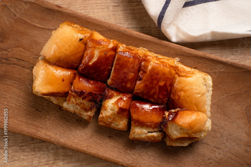 Roti Bakar Cokelat. Bread Toast with Chocolate Jam. Perfect for recipe, article, catalogue, or any commercial purposes. with copy space.
