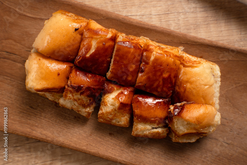 Roti Bakar Cokelat. Bread Toast with Chocolate Jam. Perfect for recipe, article, catalogue, or any commercial purposes. with copy space.