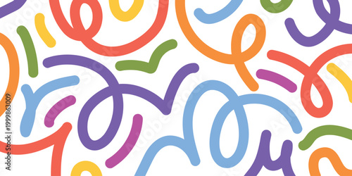 Vibrant colorful doodle hand drawn pattern with swirls abstract background for creative projects designs