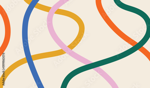 Vibrant abstract art colorful doodle shapes with curve and bold lines for modern wall decor