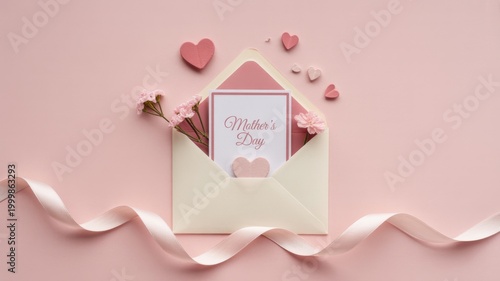 Mother's Day envelope card with hearts minimal pastel romantic design
