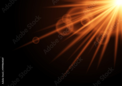 Bright sunburst light effect from upper right corner with glowing beams and circular optical flare