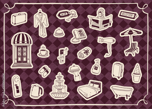 vector of hotel icons element doodle drawing sketch illustration collection set
