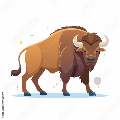 Brown Bison Standing on White Background.