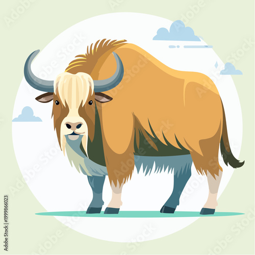 Large brown bull with horns standing.