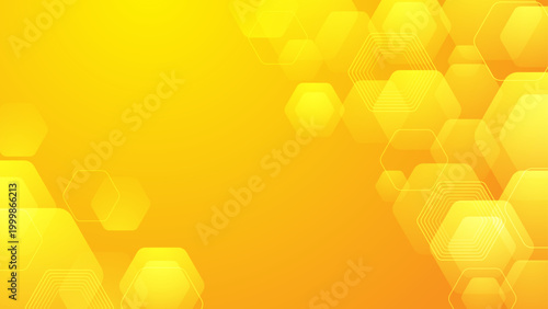 High tech yellow background with translucent hexagonal patterns and digital circuit lines for science and innovation concepts