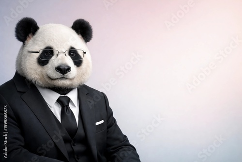 Smart panda bear in a formal business suit with eyeglasses