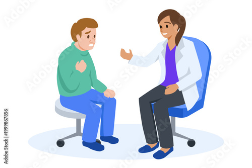 Quadro su tela Female doctor Consulting Patient with Chest Pain in Clinic Flat Vector Illustrat