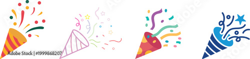 Confetti celebration burst festive party decoration colorful abstract explosion design vector isolated background joyful event holiday carnival sparkle set collection group.