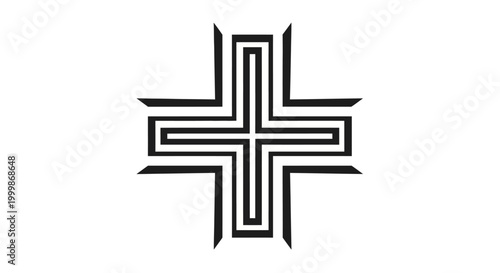 Minimalist geometric cross symbol in black and white line art.