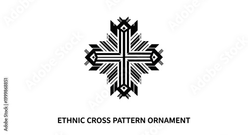 Black and white ethnic cross symbol with geometric tribal patterns.