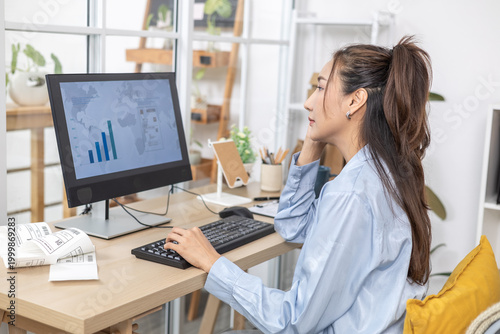 Ecommerce, order, management, online seller uses keyboard for backend tasks, processing customer purchases and shipping records at home office workstation during focused small business routine.