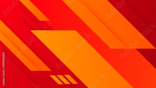 Dynamic composition with slanted orange rectangles on red backdrop