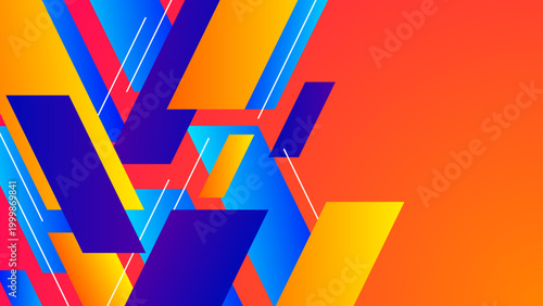 Vibrant composition featuring colorful geometric diagonal shapes and lines for modern digital creative projects
