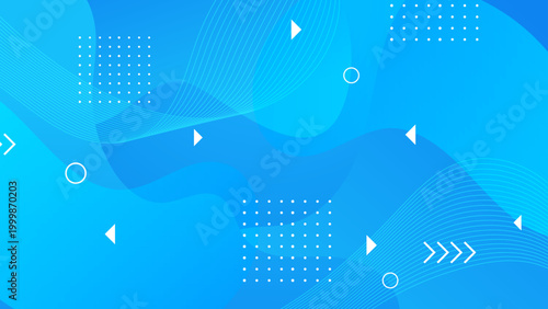Dynamic blue fluid gradient background featuring wavy liquid shapes combined with white geometric elements and thin curved lines