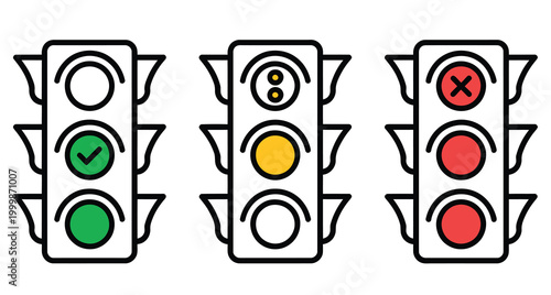 Traffic light icon, stop go and caution signal indicator, clean minimal flat style vector graphic for driving education