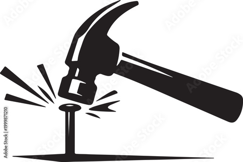 Foto Black hammer hitting nail Vector