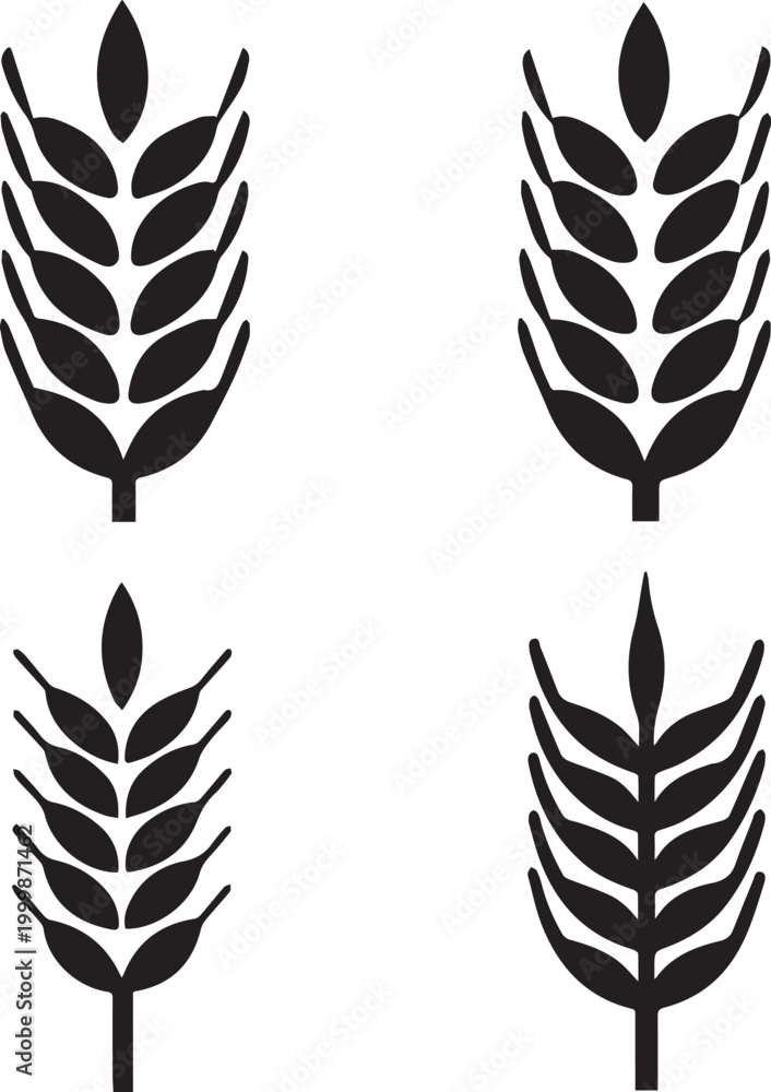 Obraz premium Barley Rye Silhouette Vector Icon Bundle