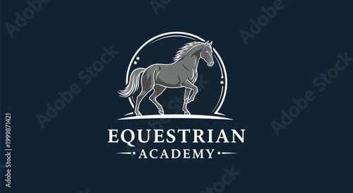 Elegant Equestrian Academy Logo Design Featuring a Majestic Horse.