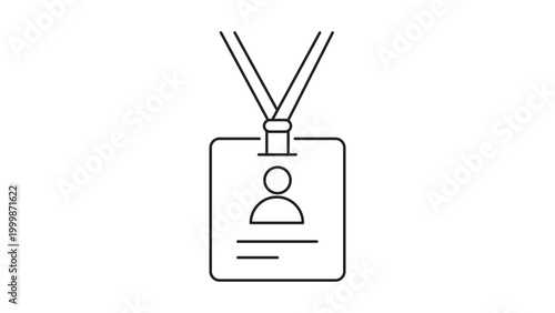 Minimalist ID Badge and Name Tag with Lanyard Vector Icon Illustration. Professional Identification Card with Editable Stroke Line Art for Office, Business, and Corporate Event Use.