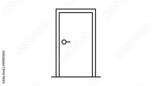 Fotografie Minimalist black line vector icon of a closed office door with a handle on a white background