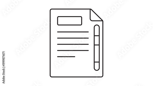 Minimalist black line vector icon of a document page with a vertical scroll bar on the right side, representing digital content navigation, file reading, and web interface design elements.