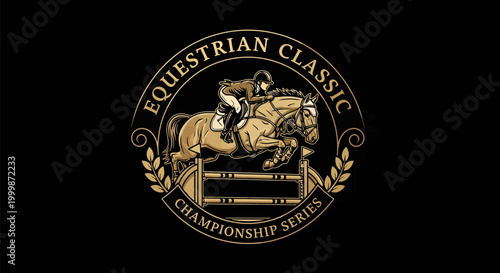 Equestrian Classic Championship Series Horse Jumping Emblem.