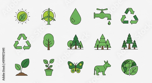 Collection of green eco friendly icons and symbols.