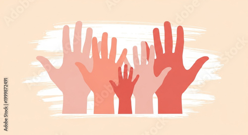 Community support and unity illustrated by diverse hands reaching upwards