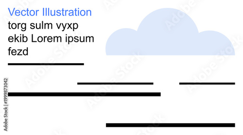 Communication, minimal design, data flow, cloud computing, internet connectivity, digital files. A cloud shape above black horizontal lines. Communication and digital concepts illustration