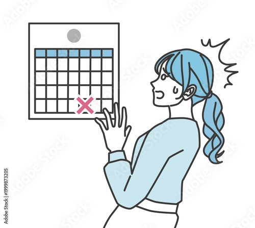 締切間近で慌てる女性とカレンダー