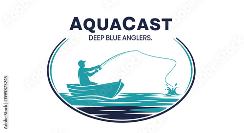 Fishing Logo Design Featuring Angler in Boat.