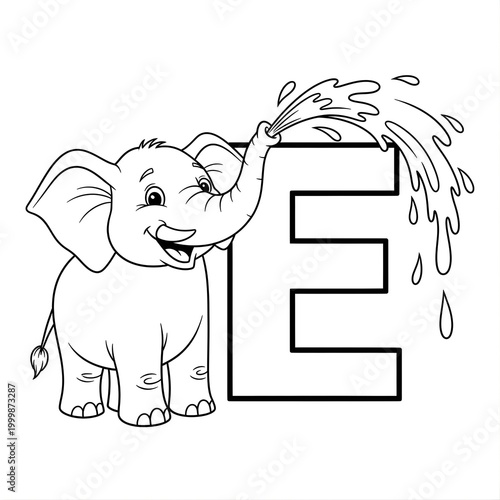 Lovely Elephant with Letter E Coloring Page