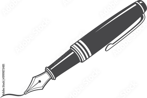 Classic fountain pen illustration with ink stroke from nib