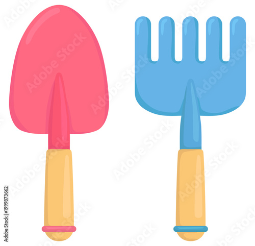 子ども用のスコップと熊手のイラストセット ベクター素材